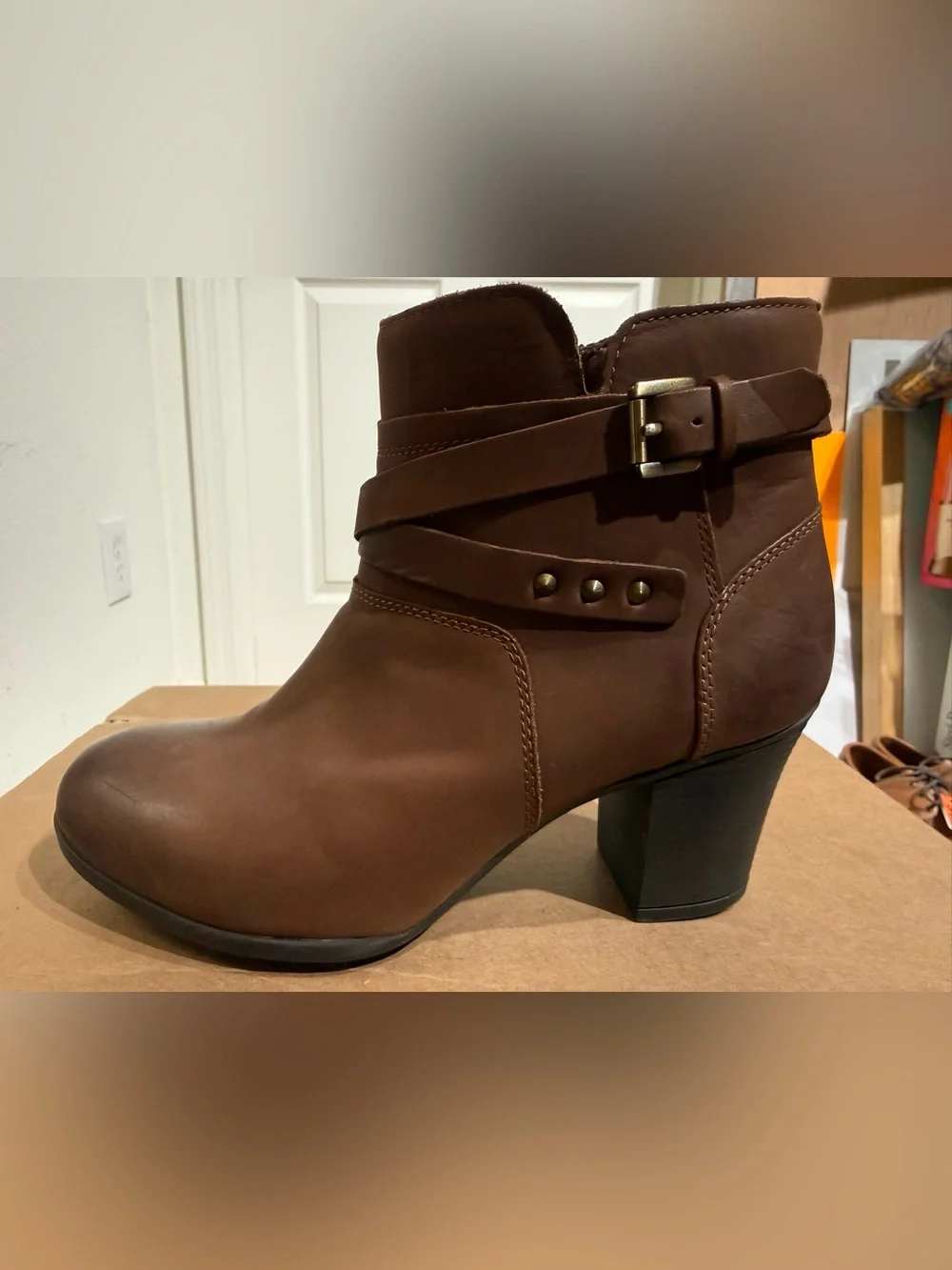 Rockport Catriona Brown Leather Ankle Boots Buckle Booties Women's Size 8.5M